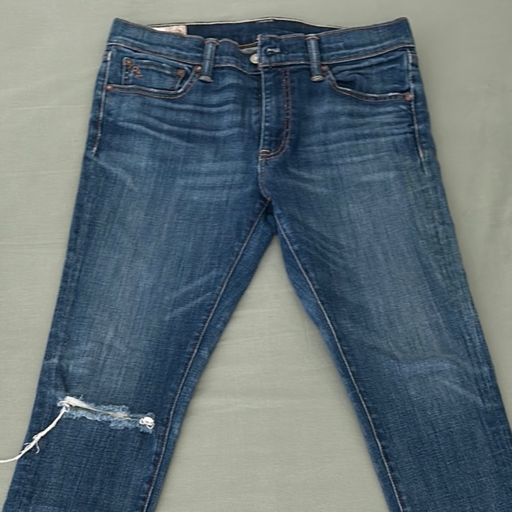 Polo Ralph Lauren Blue Skinny Ankle Capri Jeans with Distressed Detail